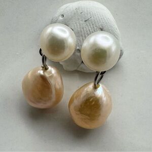 Peach & White Pearl Dangles Earrings
